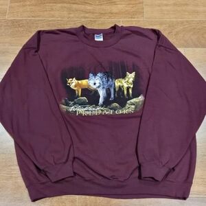 Vintage Woodland Predators Crew Neck Sweater Adult Size 2XL XXL Wolf Maroon EUC